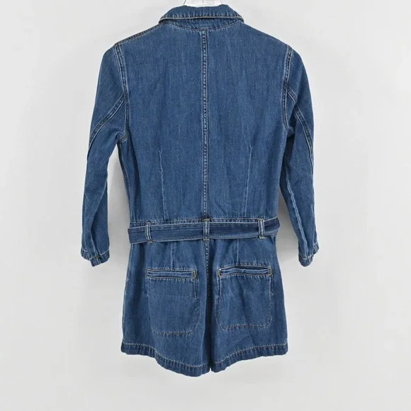 Free People Green River One-Piece Size 2 Denim Romper Boho Western Zip Up Belted - Picture 3 of 14